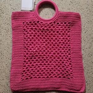 Shiraleah Jezabelle Bag Tote Purse Crochet Knit Lined Fuchsia Boho Chic Beach